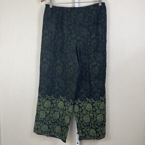 Citron Santa Monica Silk Floral Wide Leg Crop Pants Womens M Medium
